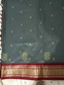Elegant Grey Saree with Maroon Border