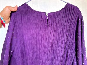 Women's Purple Embellished Bell Sleeve Top