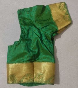 Elegant Green Silk Blouse with Gold Border