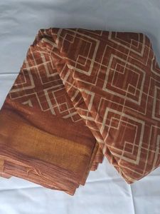 new Elegant Brown Geometric Print Saree
