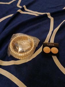 Elegant Pearl Bangles and Earrings Set