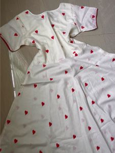 White Kurta with Red Heart Print