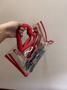 Chic Transparent Tote Bag with Red Heart Handles