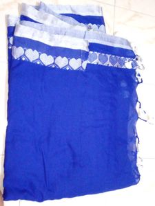 Royal Blue Cotton Saree with Silver Zari Border