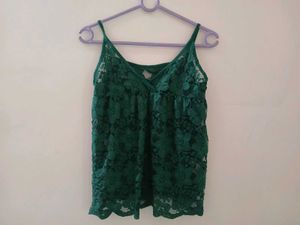 Green Floral Lace Cami Top