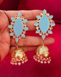 Stunning Sky Blue Jhumka Earrings
