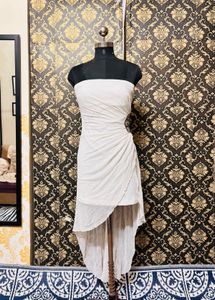 Elegant White Strapless Asymmetrical Dress