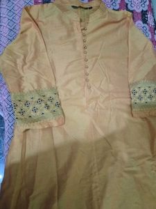 Yellow Kurta with Lace Sleeves