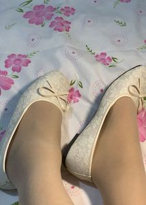 white sparkly Floral Bow Ballerina Flats