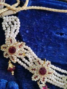 Elegant Pearl &amp; Ruby Indian Jewelry Set