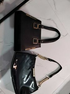 2 Chic Black Handbag with Gold Accents