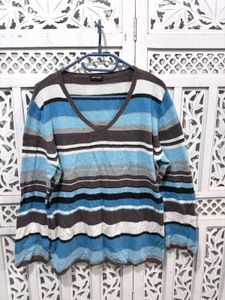 🌸 Imported Striped V-Neck Sweater H