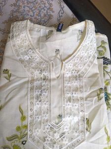 Cream Embroidered Kurti