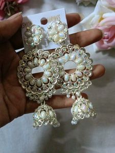 Exquisite Pearl &amp; Stone Jhumka Earrings