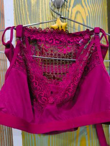 Lace Detail Magenta Bra and panty set