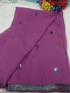 Beautiful Embroidered Purple Saree with blouse