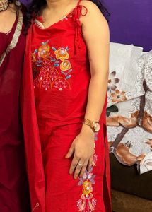 Red Embroidered kurta Pants set