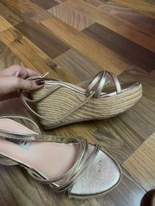 Gold Strappy Wedge Espadrille Sandals