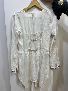Boho Chic White Kurta with Black Embroidery