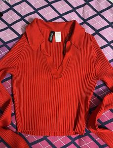 Collared Red Full Sleeve H&amp;M Top
