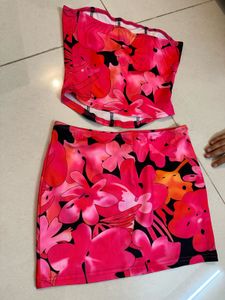 Vibrant Floral Corset &amp; Mini Skirt Set