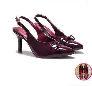 Burgundy Slingback Heels with Bow Detail