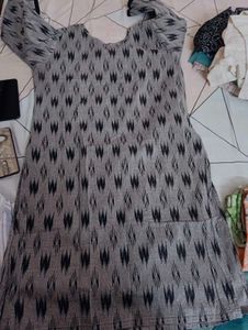 Grey Ikkat Print Kurta