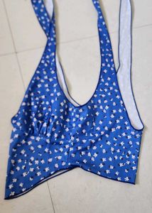 Blue Floral Print Halter Neck Top