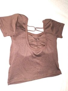 Brown Ribbed Back less Crop Top🤎