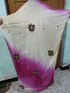 Embellished Cream Kurta Set with Pink