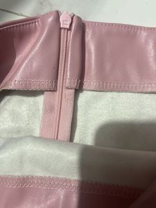 Pink Faux Leather Mini Skirt with Slit