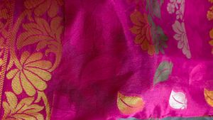 Vibrant Pink Silk Saree with Leaf Motifs