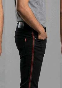 ​Men's Slim Fit Black Jeans with Side Stripe