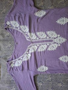 Beautiful Lavender Kurti with White Embroidery