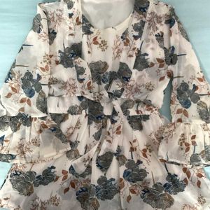 Sheer Floral Bell Sleeve Blouse