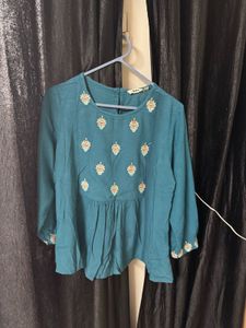 Embroidered Teal Kurta Top