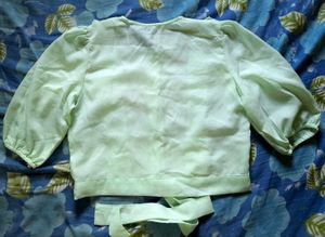 Cute Korean Pastel Green Tie-Front Ruffle Crop Top