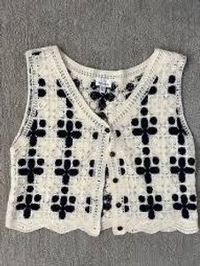 Crocheted V-Neck Sleeveless Vest