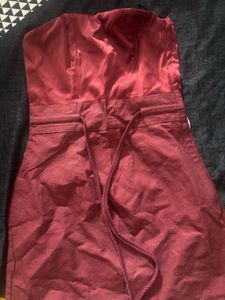 Maroon Strapless Dress with Tie