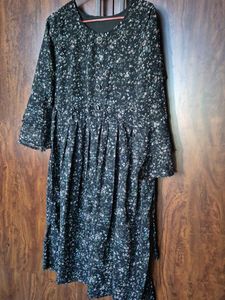 Floral Print Black Chiffon Dress