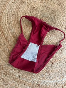 Red Lace Trim Bikini Panties