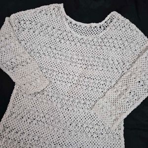 oversized White Crochet Knit  Top/ short dress