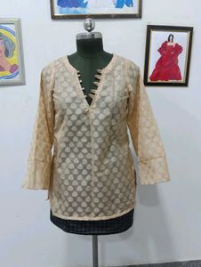 Elegant  Beige Printed sheer Kurta