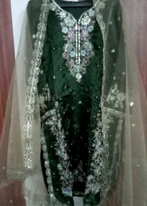 Embroidered mehndi green Kurta with plazo