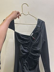 Black Cut-Out Ruched Mini Dress
