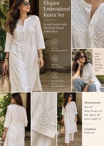 Elegant White Embroidered Modal Kurta Set