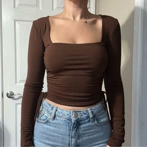 Brown Long Sleeve Crop Top