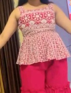 Rose Pink Embellished Peplum Top With Sharara