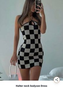 Checkered Halter Mini Dress
