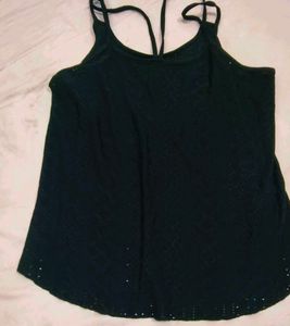 Stylish Black Lace Trim Tank Top